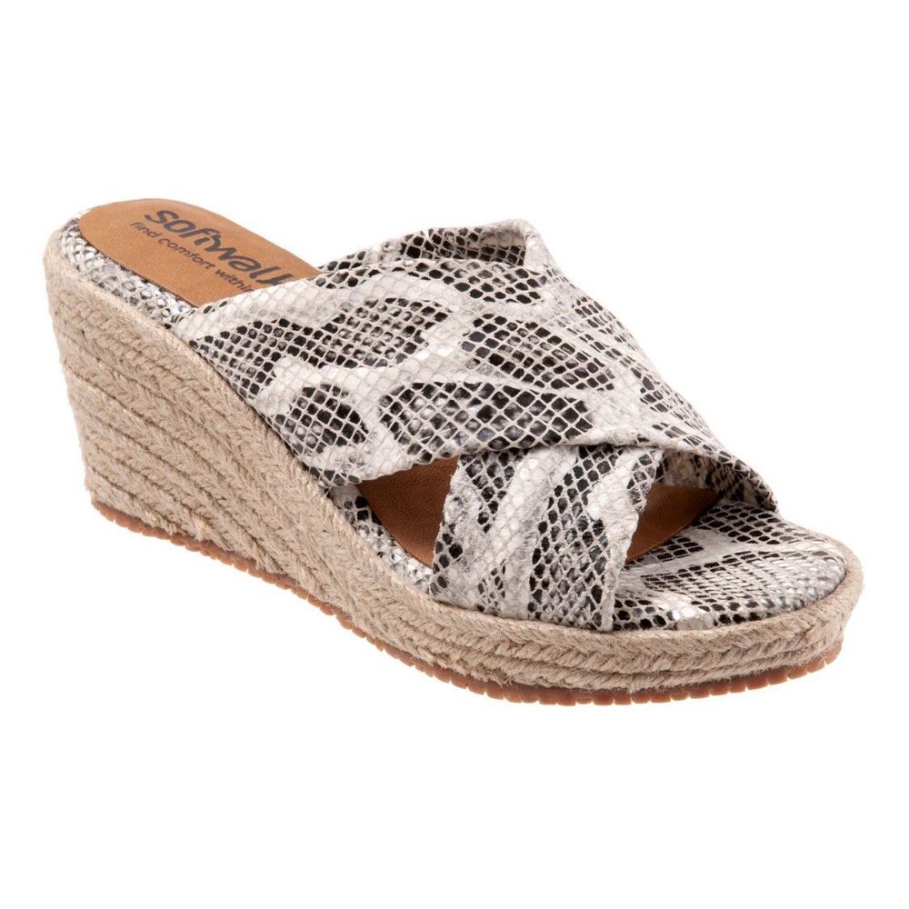 Soft Walk Sandals Size 7.5 Halsey Leather Cross Band Wedges Animal Print
